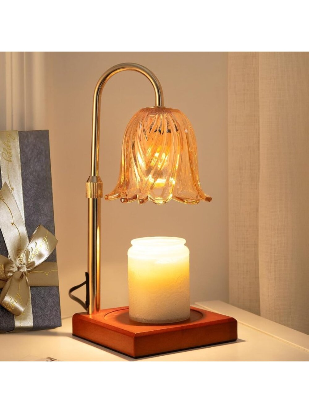 New Flower Candle Warmer Lamp with Timer, Gold Electric Candle Lamp